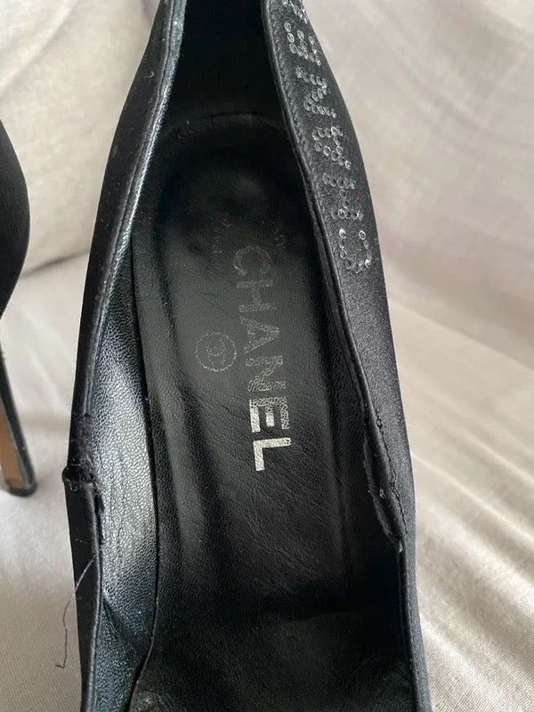 Chanel Ballet Satin Lace Up Heels All Black Colourway- 40
