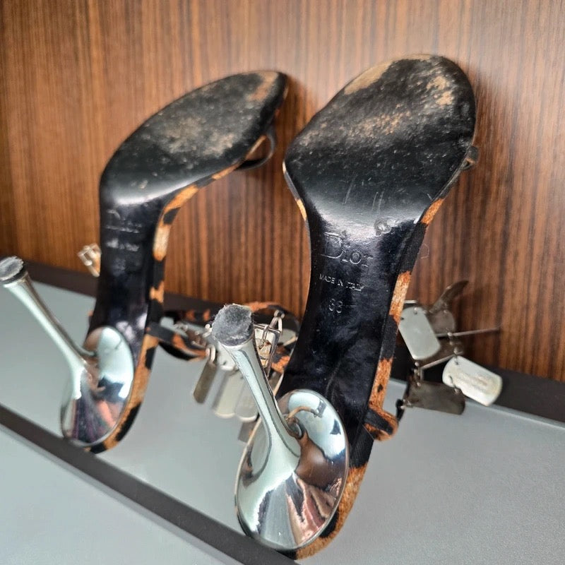 Dior Galliano Leopard Print Dog Tag Heels - 38