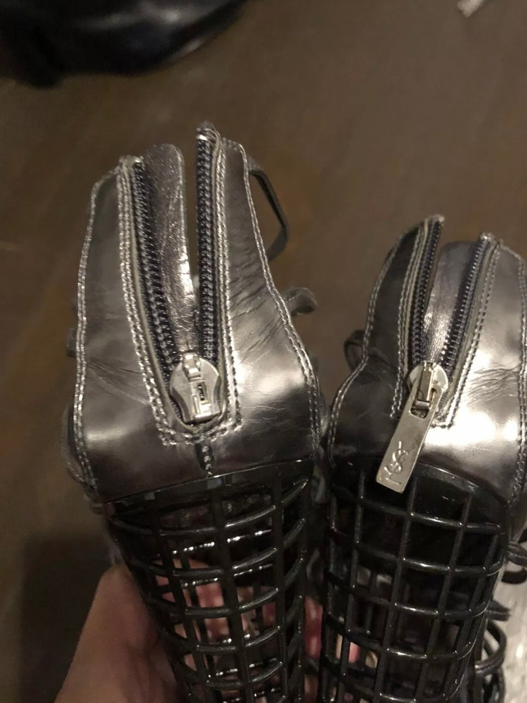 YSL Cage Heels Silver with Black Heel - 38