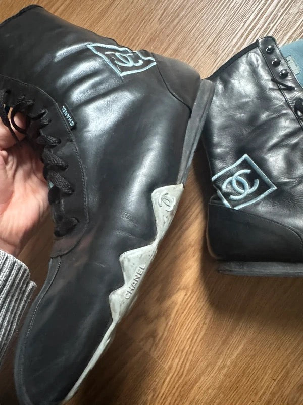 Chanel Moto Ankle Boots with blue CC - 39.5