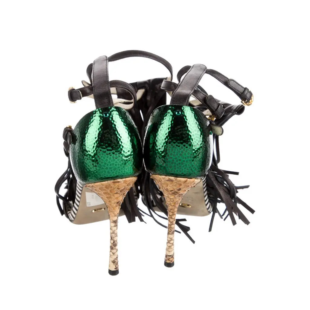 Sergio Rossi Double Fringe Gladiator Heels - 37.5