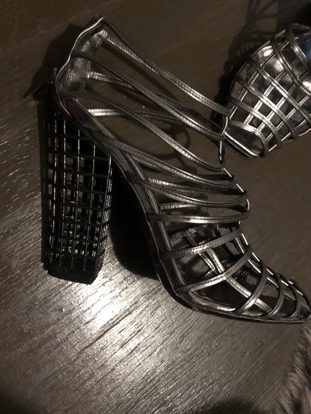 YSL Cage Heels Silver with Black Heel - 38