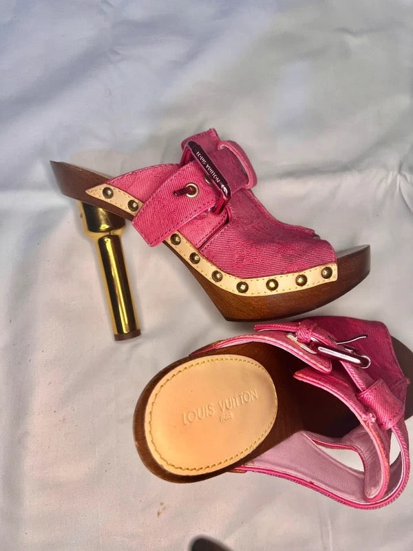 Louis Vuitton Denim Clog Mules Pink - 38