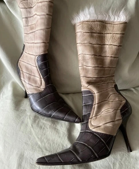 Giuseppe Zanotti Croc Print and Fur Boots - 40