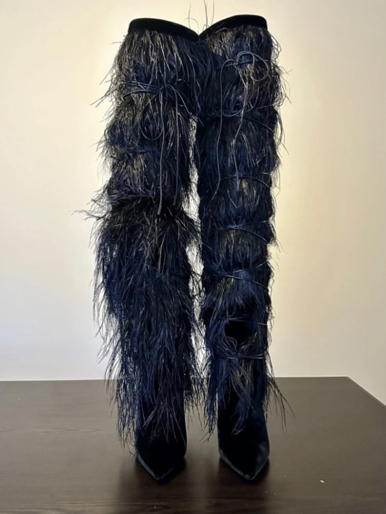 Saint Laurent Yeti Ostrich Feather Boot Brand New - 39.5