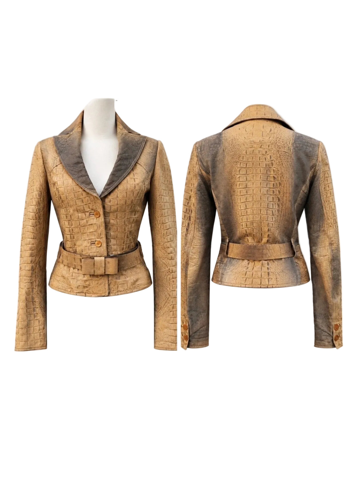 Roberto Cavalli FW2000 Crocodile Embossed Jacket with Belt - S