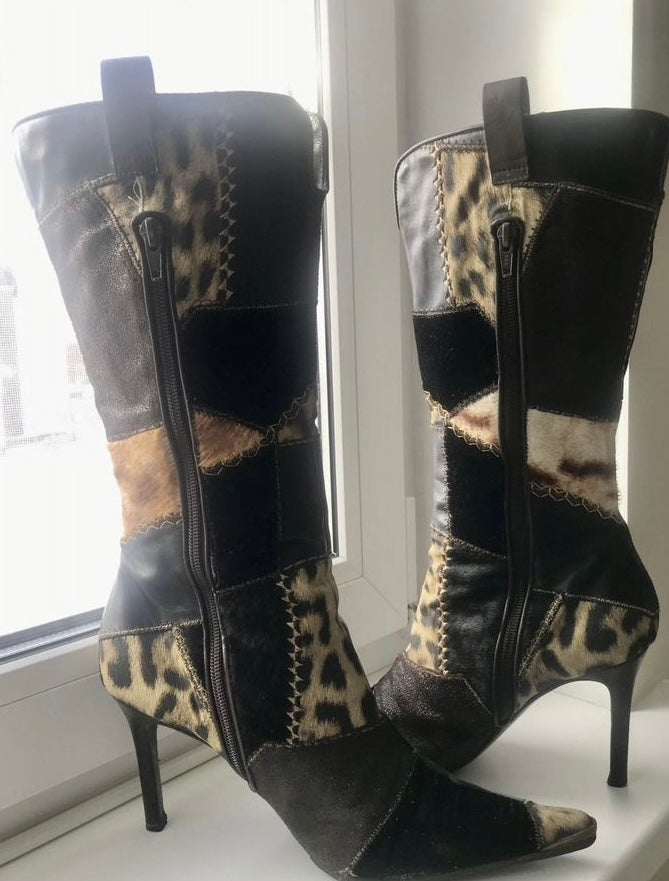 Roberto Cavalli Leopard Print Patchwork Boots - 40