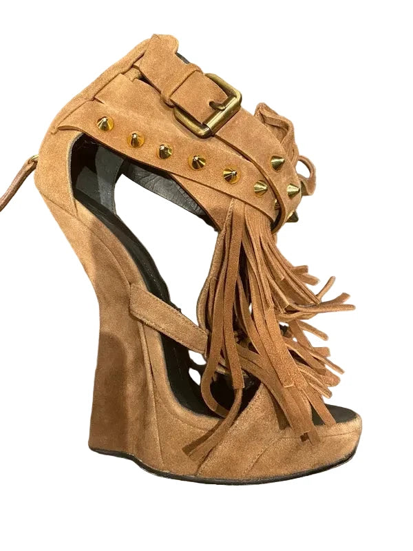 Giuseppe Zanotti Suede Fringe Wedge Heel - 37/38