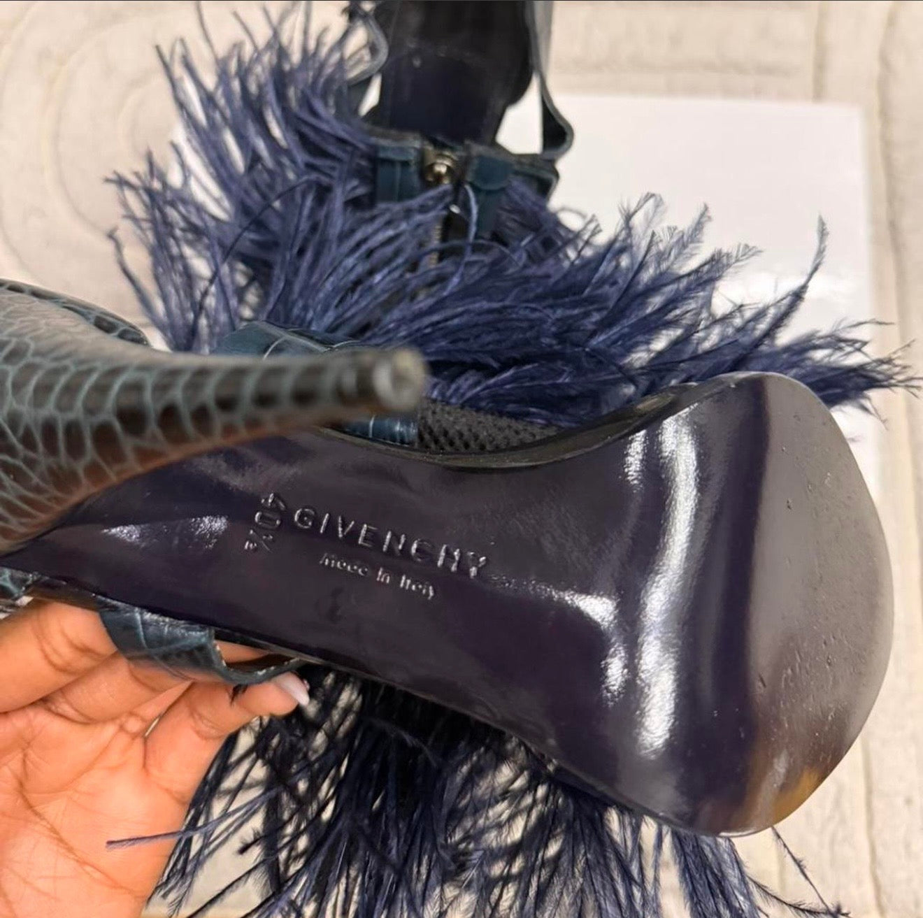 Givenchy by Riccardo Tisci Ostrich Feather Zip Heels with Croc Detailing Brand New - 40.5