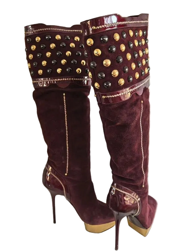 Gianmarco Lorenzi Studded Mirror Boots - 38