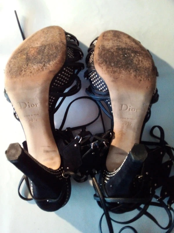 Dior Studded Lace Up Heels - 39/39.5