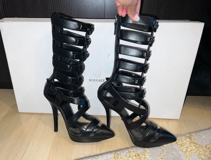 Versace T-Strap Below the Knee Gladiator Heels - 37
