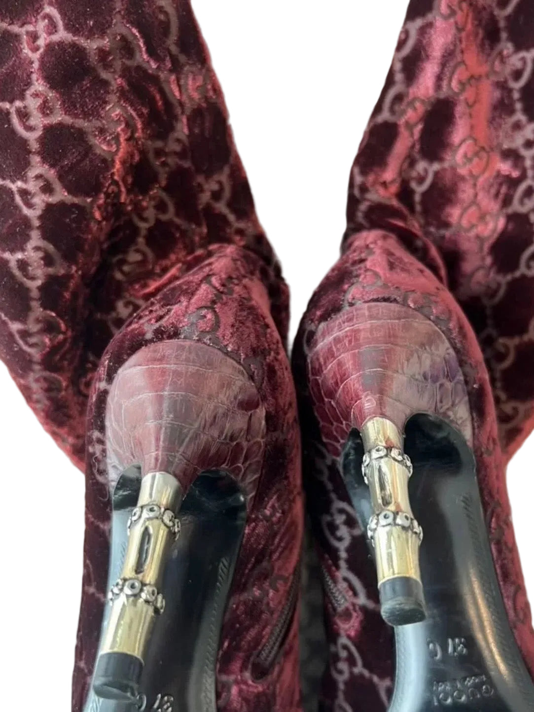Gucci by Tom Ford Velvet Bamboo Heel Boots - 37