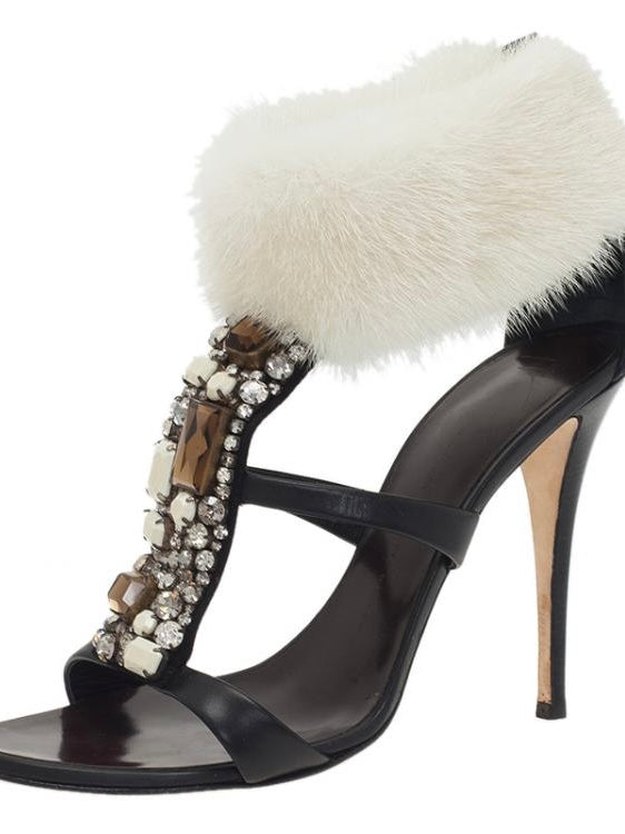 Giuseppe Zanotti Beaded Heels with Fur trim - 36.5