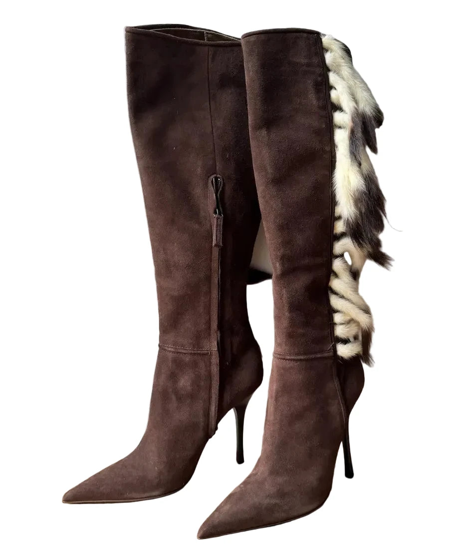 Roberto Cavalli Fox Fur Trim Boots - 37/38
