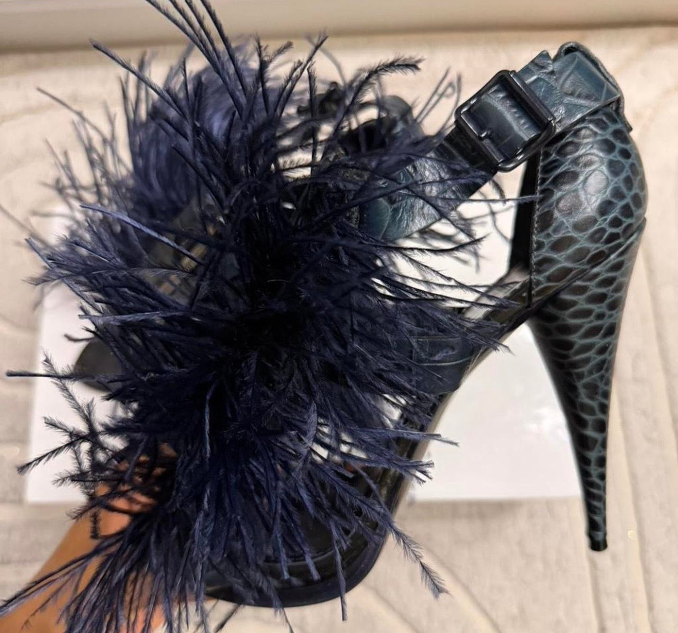 Givenchy by Riccardo Tisci Ostrich Feather Zip Heels with Croc Detailing Brand New - 36.5