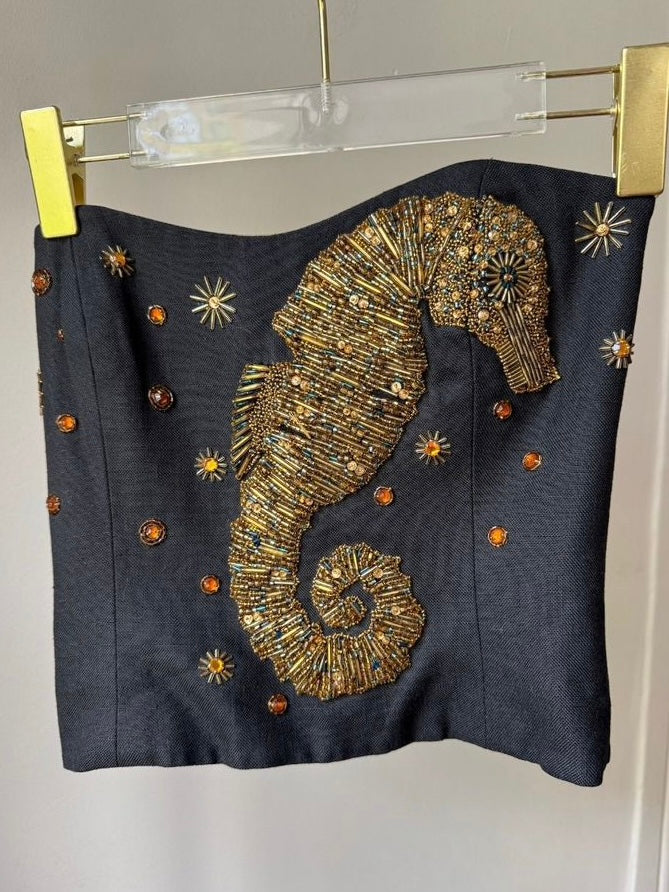 Dior 1989 Runway Embellished Seahorse Corset - S
