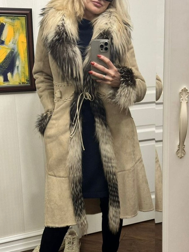 Roberto Cavalli F/W 2006 Leather Suede & Silver Fox Trim Coat - S