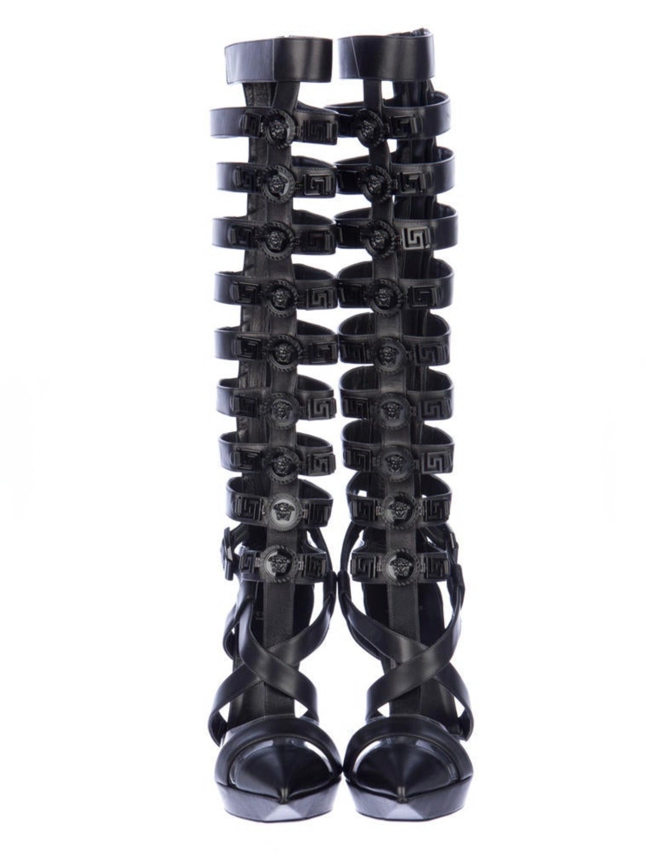 Versace T-Strap Knee High Gladiator Heels - 40