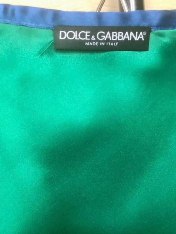 Dolce & Gabbana Runway 2002 Blue Green Satin Woven Ribbon Mini Skirt - S