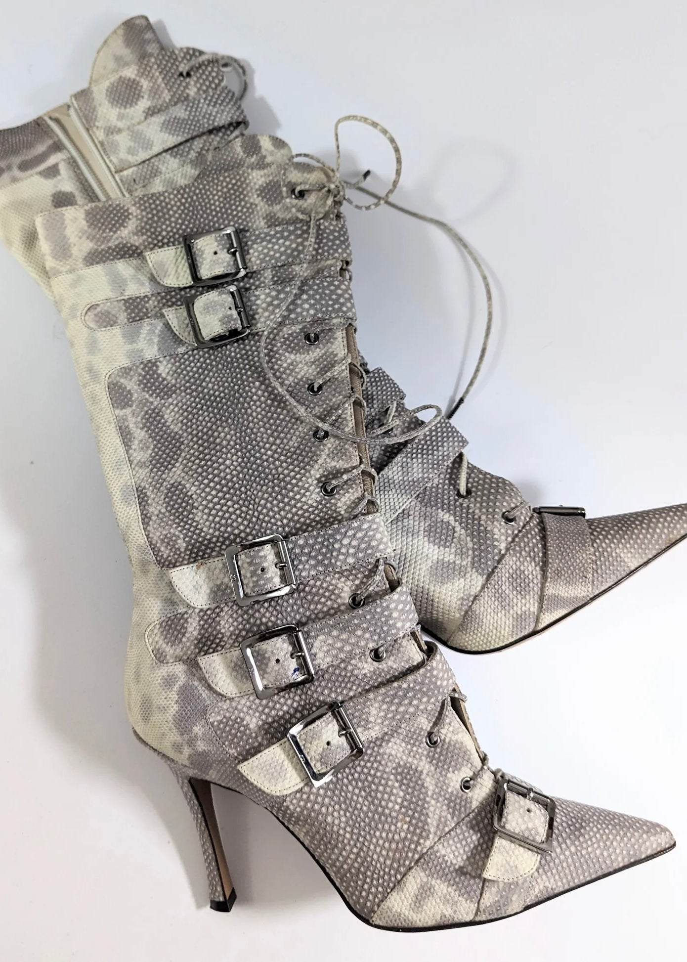 Dior Snakeskin Lace Up Boots - 38.5