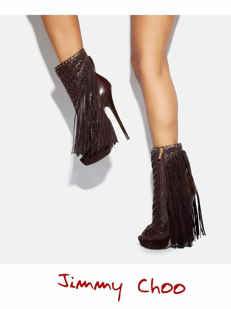 Jimmy Choo Suede Fringe Tassel Boots - 39