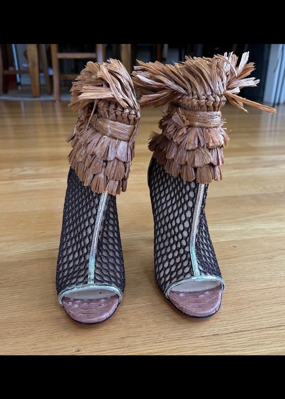 Christian Louboutin So Baker Raffia Boots Brand New - 37