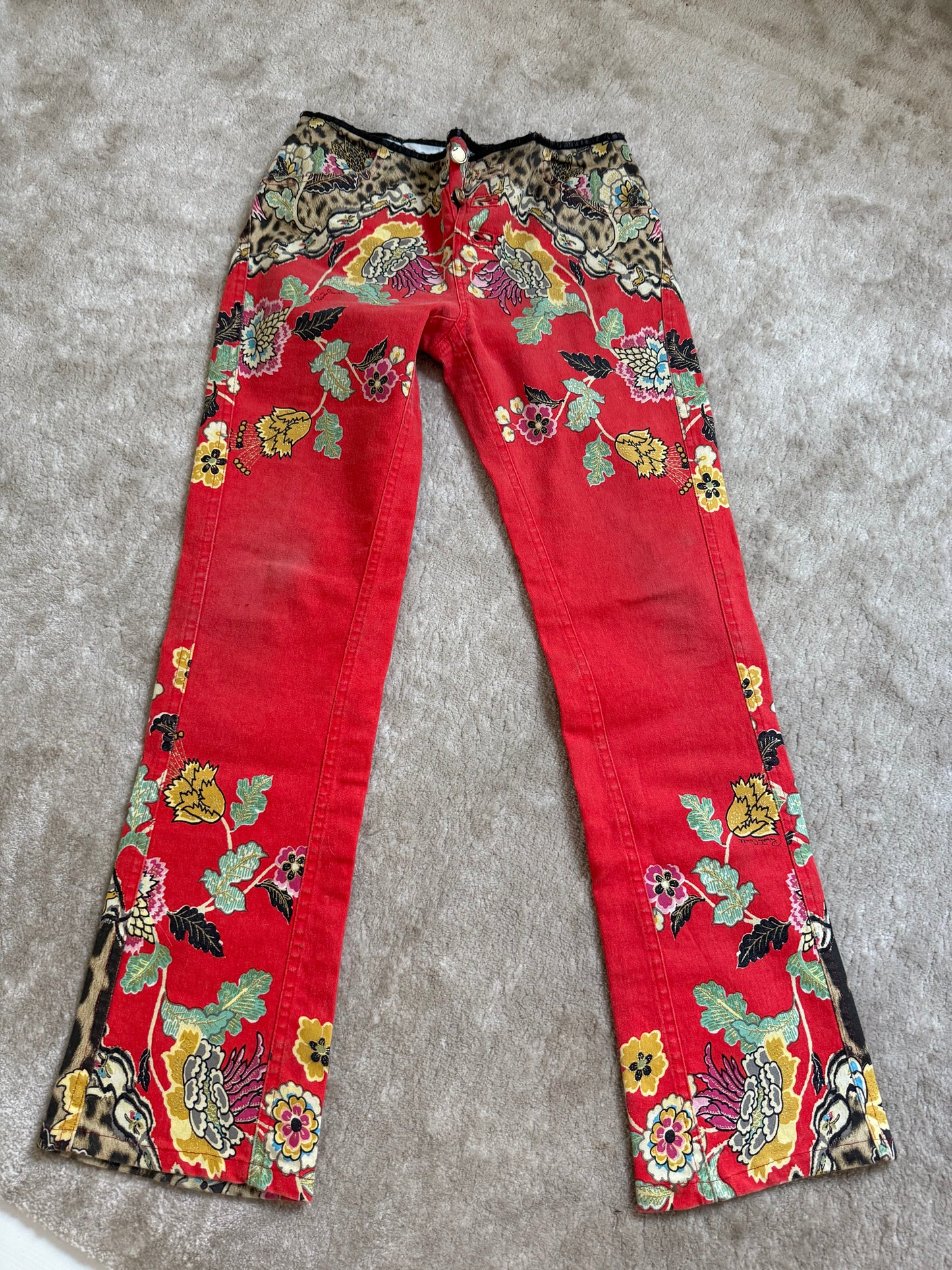 Roberto Cavalli Cheongsam Leopard Print Jeans - M