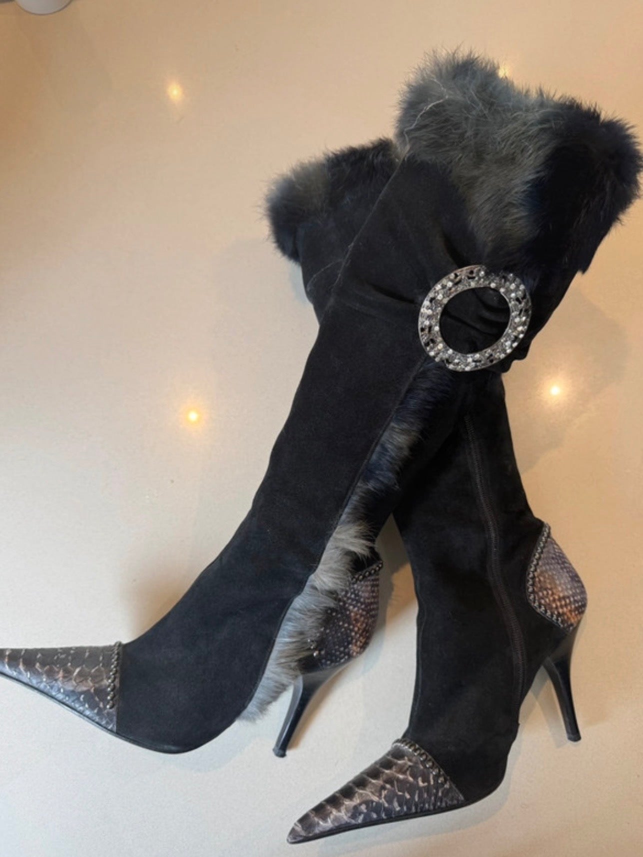 El Dante Fur and Croc Boots - 38