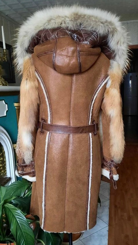 Dolce & Gabbana Shearling Coat with Fur Trim - M