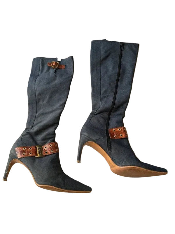 Dior Galliano Croc Detail Denim Boots - 38/38.5