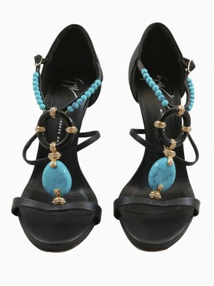 Giuseppe Zanotti Turquoise Shell Beaded Heels - 37.5