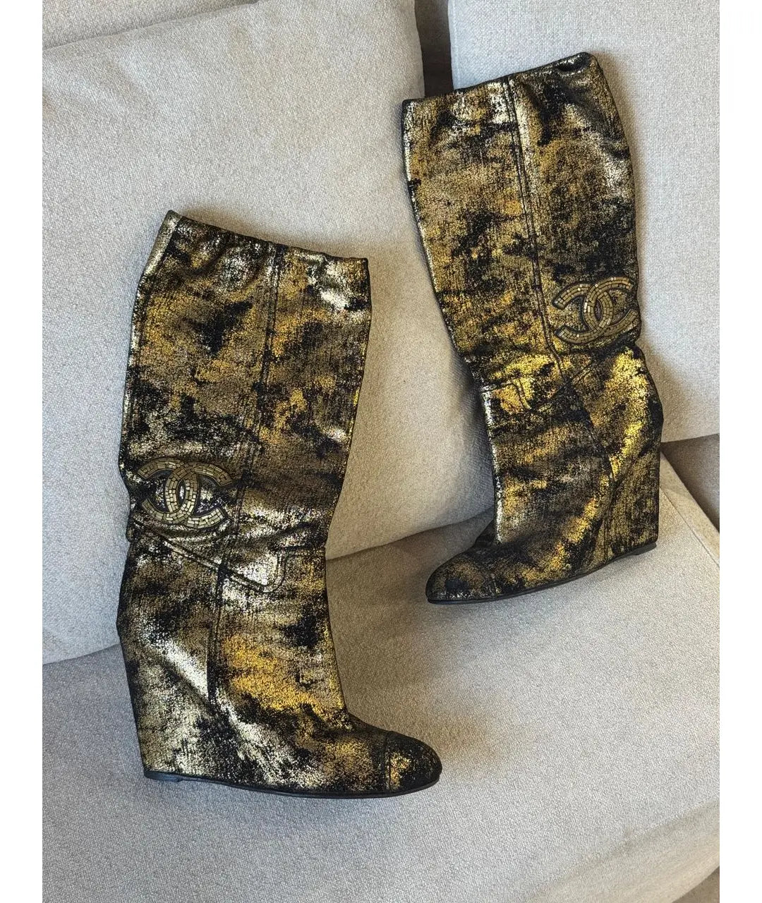 Chanel Metallic Wedge Boots - 37.5