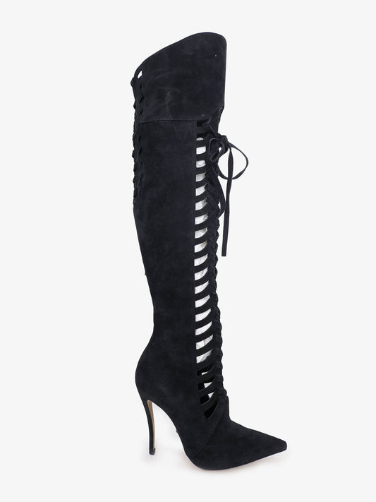 Versace F/W 2014 Laser Cut Out Suede Boots - 38
