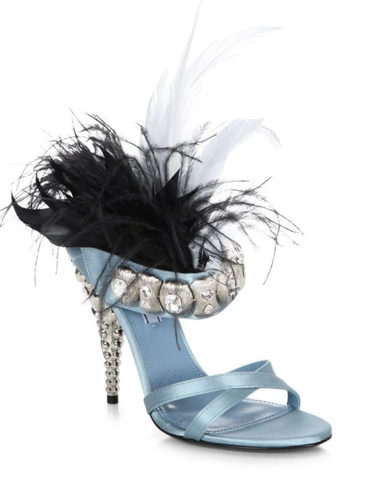 Prada Embellished Feather Heel Blue  - 38