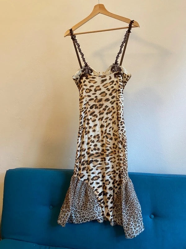 Cavalli Leopard Print Fishtail Dress - M