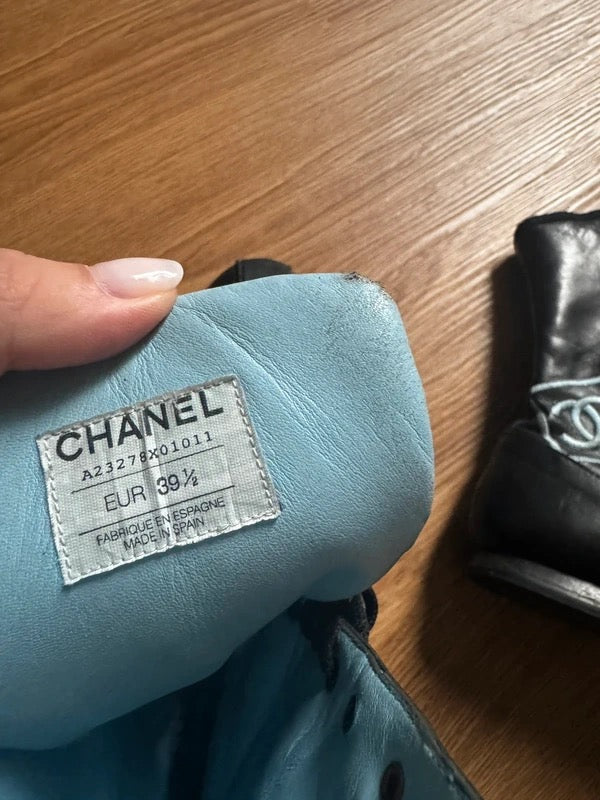 Chanel Moto Ankle Boots with blue CC - 39.5