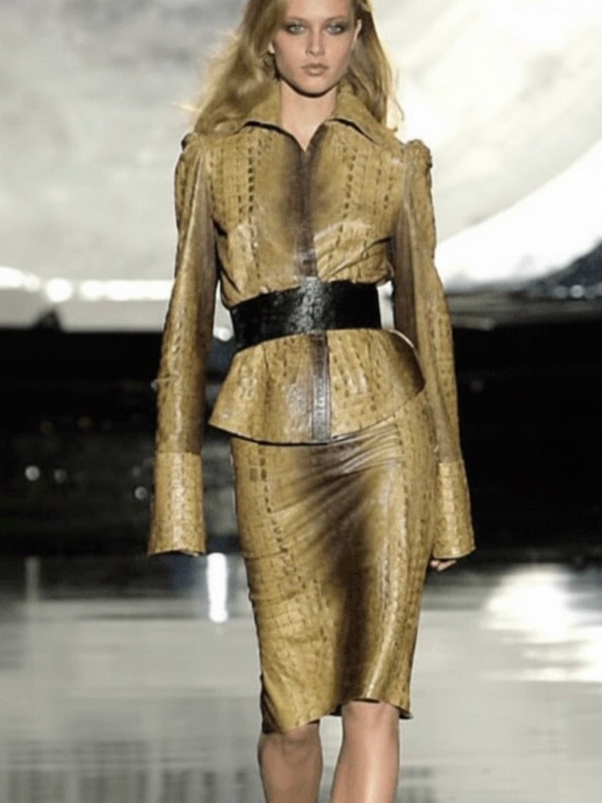 Roberto Cavalli FW2000 Crocodile Embossed Jacket with Belt  - S