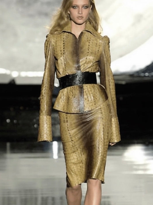 Roberto Cavalli FW2000 Crocodile Embossed Jacket with Belt  - S