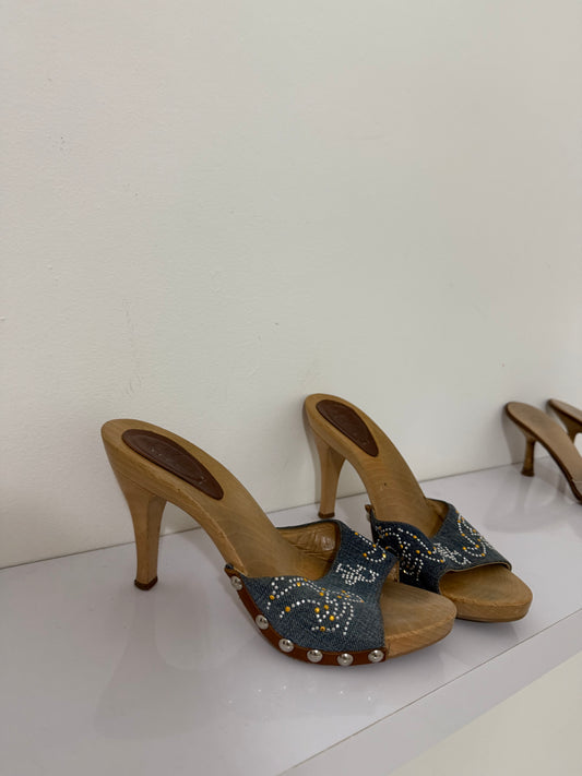 Versace Wooden Denim Clog Heel - 40