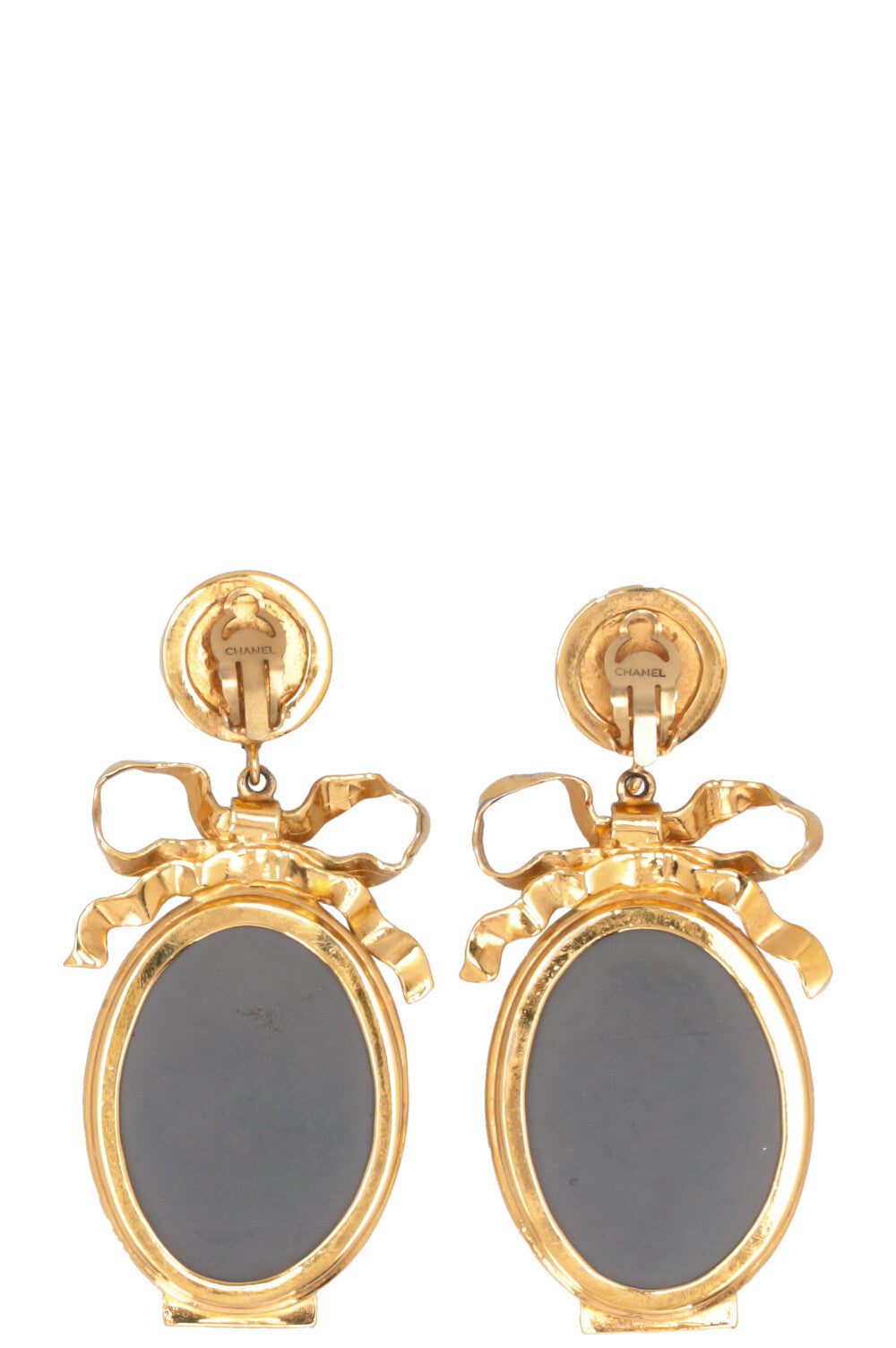 Chanel Mirror Bow Ribbon Earrings