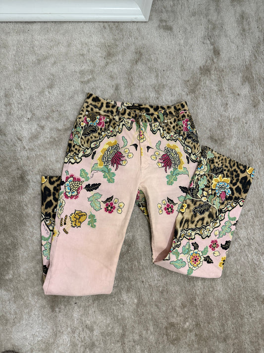 Roberto Cavalli Cheongsam Leopard Print Jeans - L