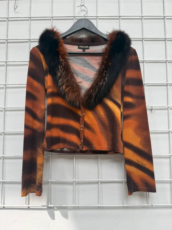 Roberto Cavalli F/W 2000 Tiger Fur Cardigan Top - S