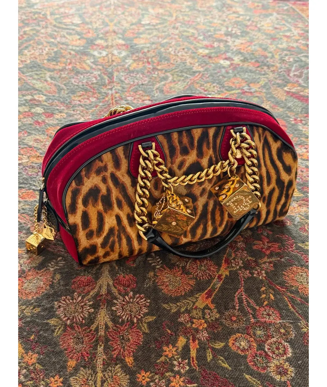 Dior Leopard Print Pony Hair Gambler Bag