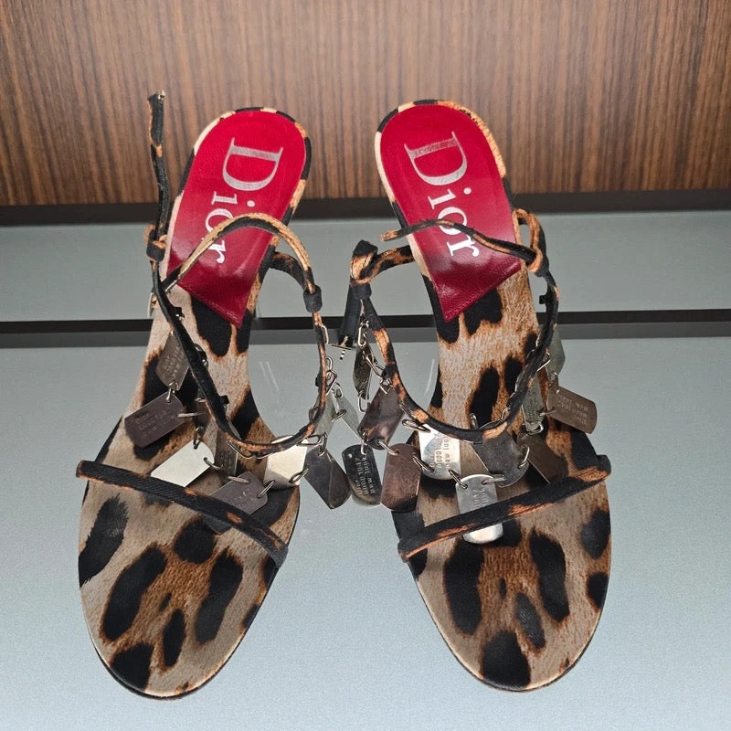 Dior Galliano Leopard Print Dog Tag Heels - 38