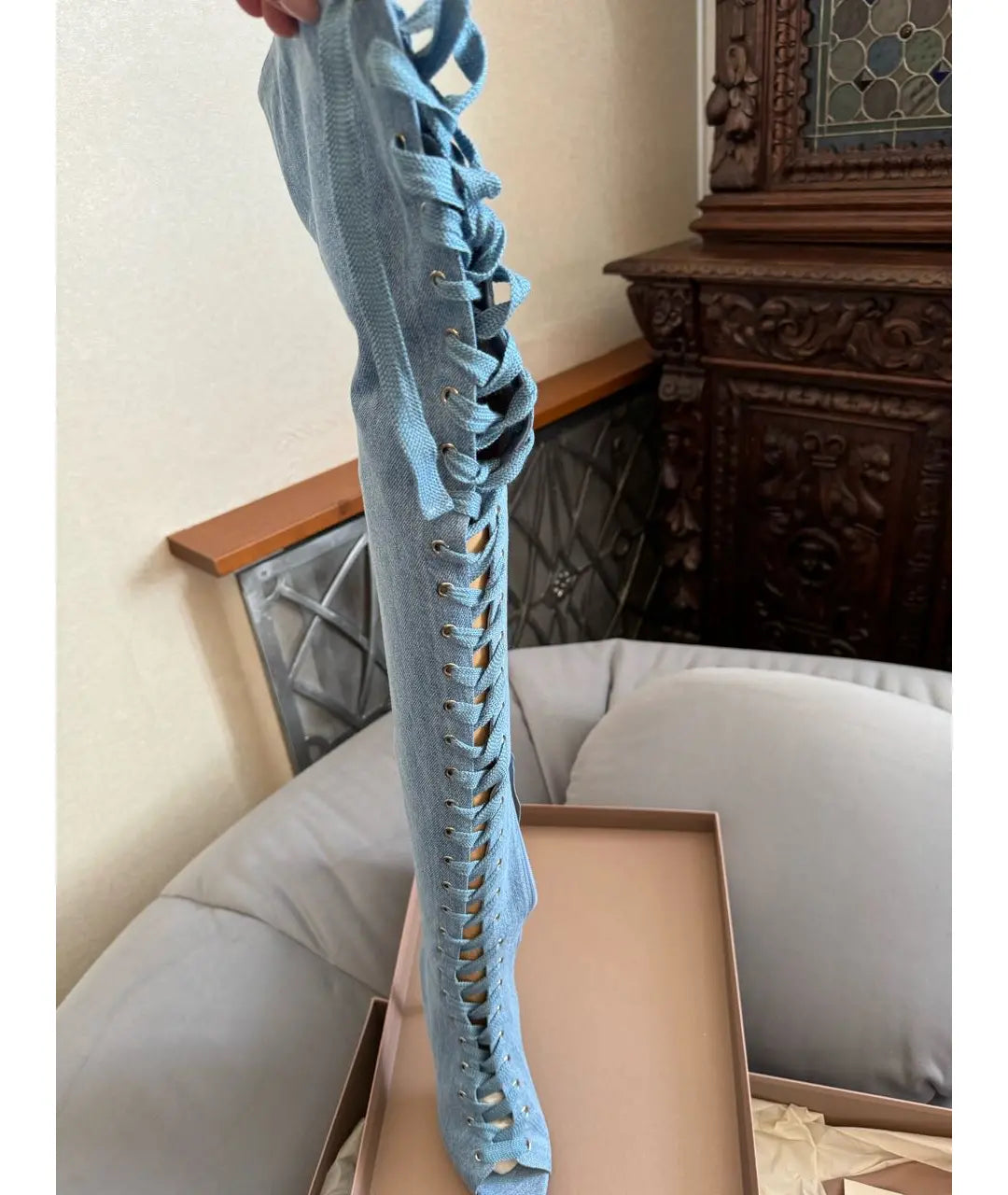 Gianvito Rossi Marie Denim Lace Up Boots Brand New - 37
