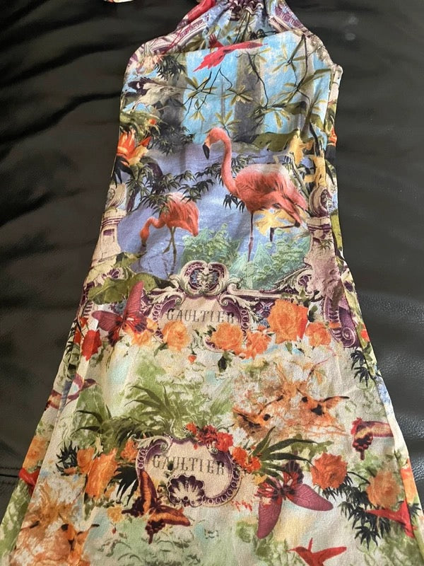 Jean Paul Gaultier S/S 1999 Flamingo Mesh Maxi Dress - S