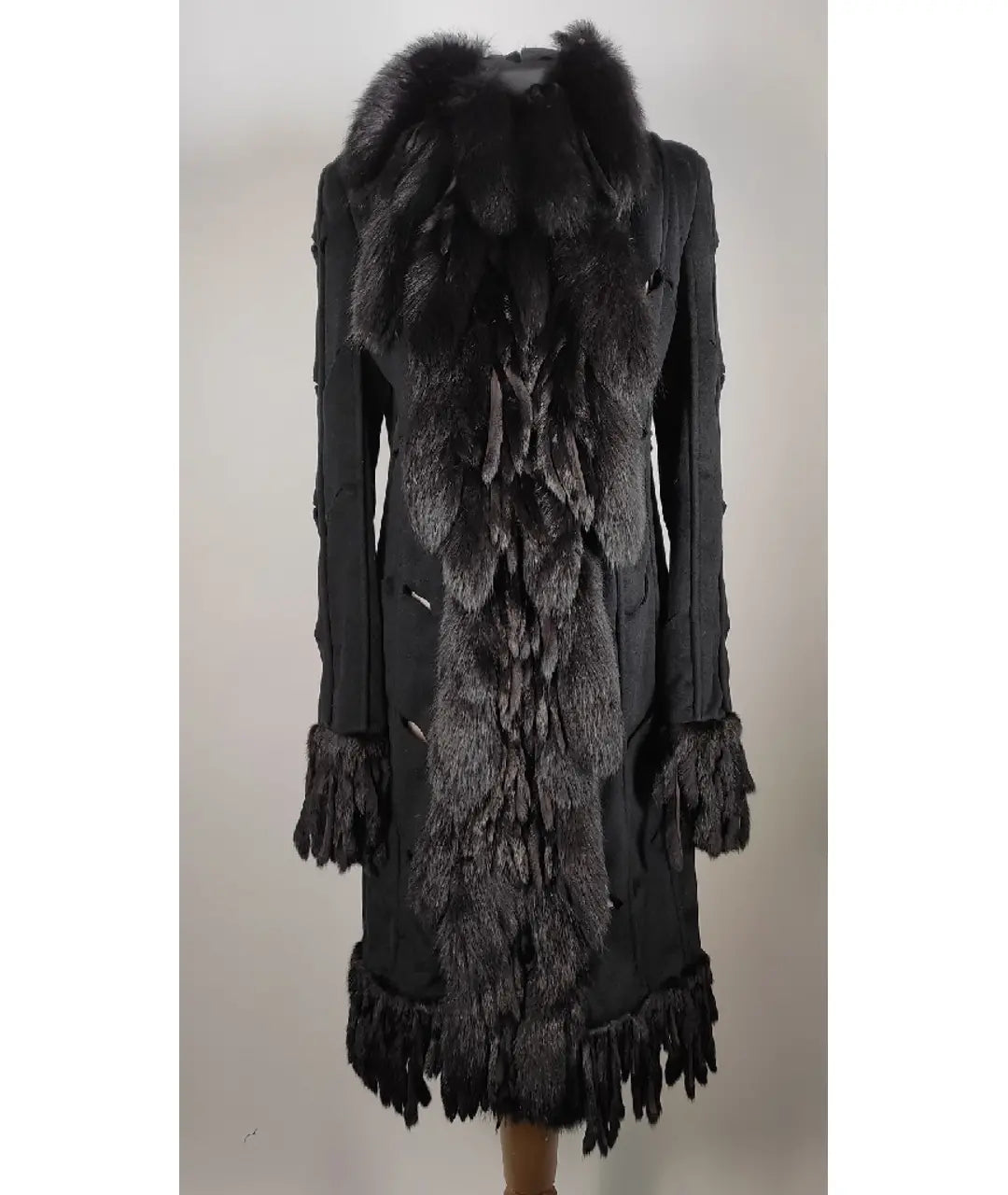Versace 2003 Fox Embellished Cut Out Details Black Angora Coat - S/M