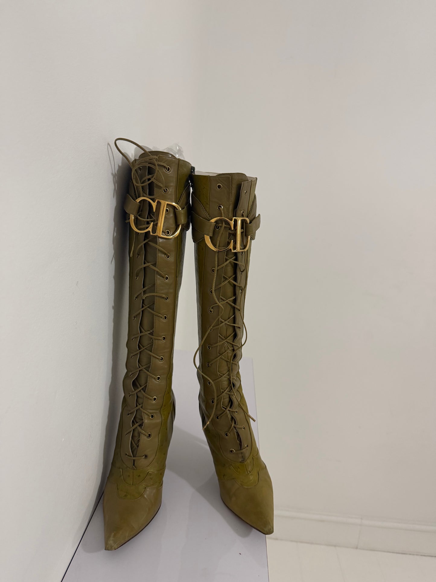 Dior Galliano Ostrich Leather CD Boots -  38