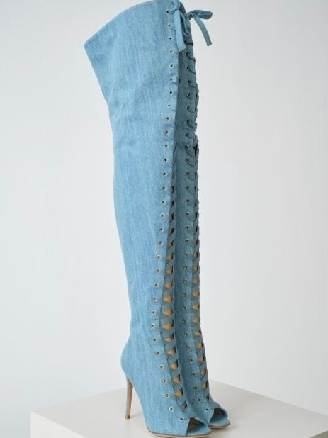 Gianvito Rossi Marie Denim Lace Up Boots Brand New - 37